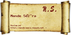 Mende Sára névjegykártya